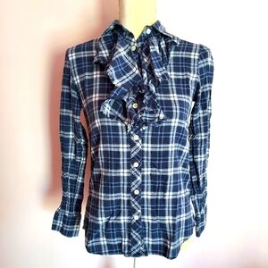 Vintage Banana Republic Plaid Check Ruffle Shirt XS